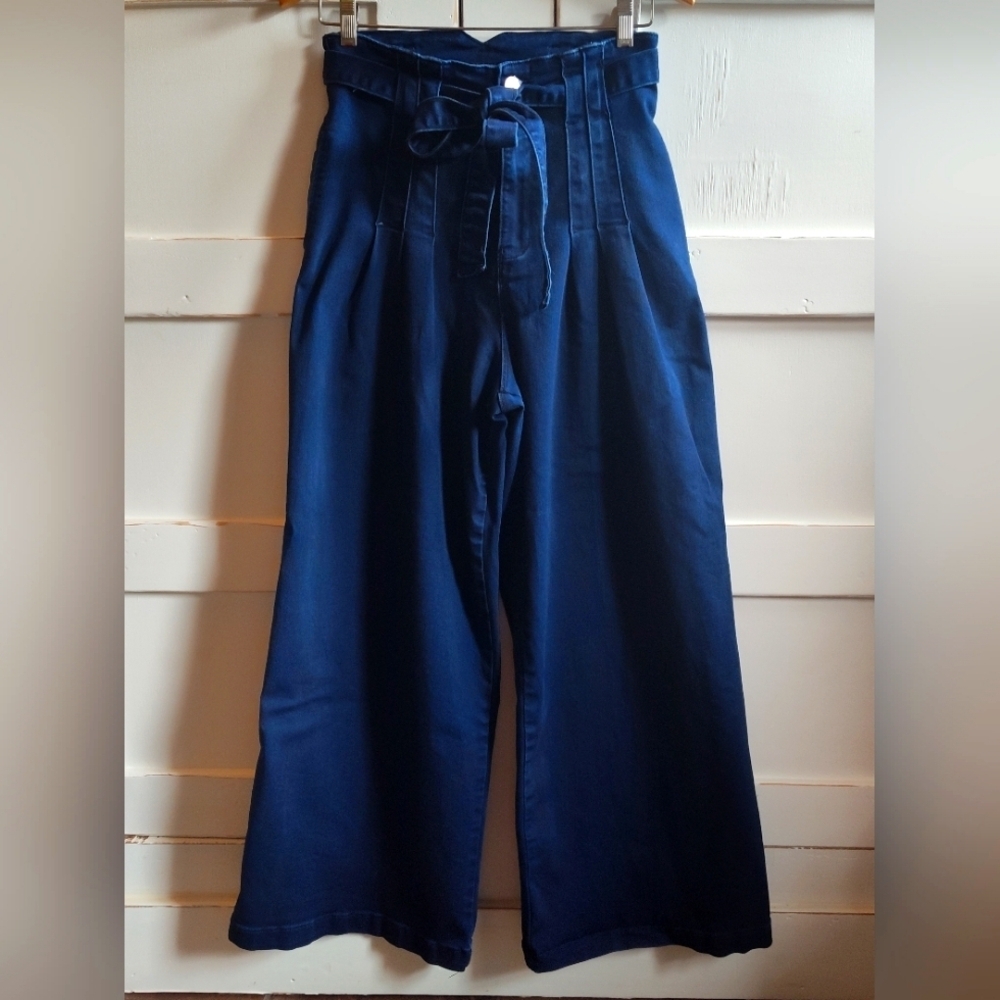 Sweet Look Women's Dark Wash High Waisted Wide Leg Denim Stretchy Jeans | Sz 7